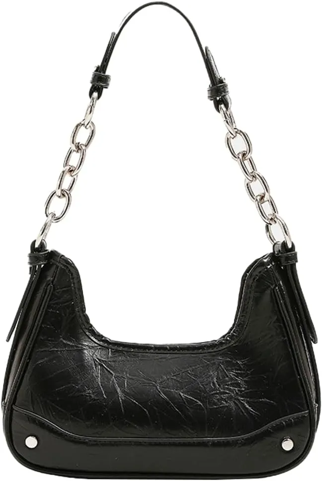 Trendy Shoulder Purses for Women Small Crossbody Tote Bag Glossy Vegan Leather Y2k Handbags Underarm Satchels