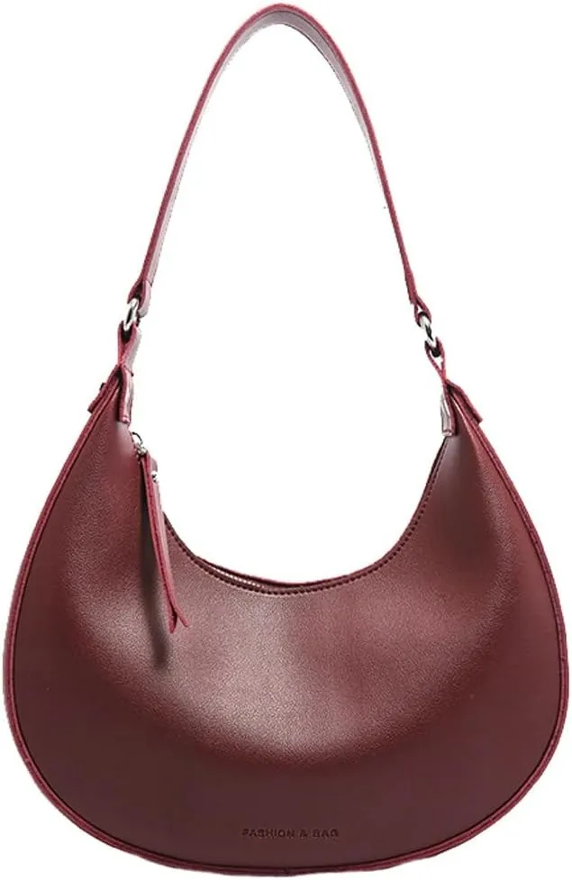 Trendy Vegan Leather Shoulder Bags for Women Small Crescent Tote Purse Handbags Casual Design Underarm Satchels