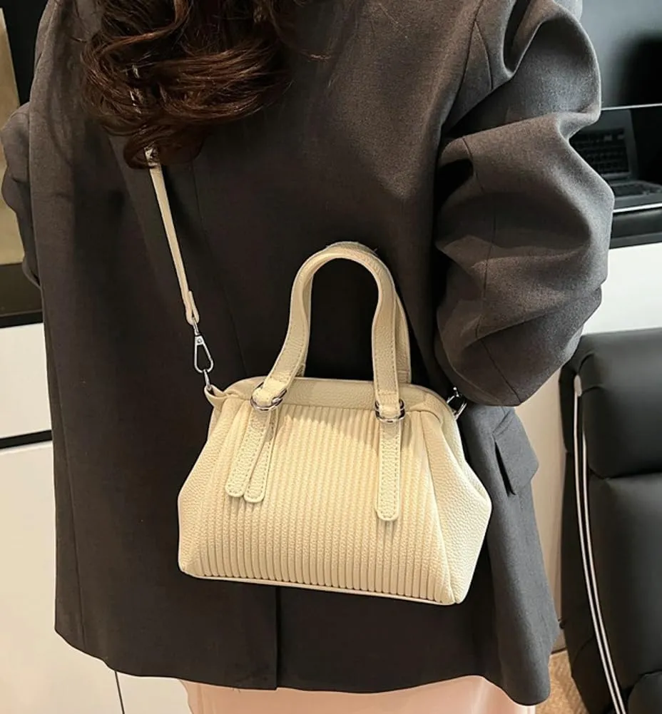 Trendy Vegan Leather Shoulder Crossbody Bag for Women Small Y2k Pleated Handbags Clutch Purse Top Handle Satchels
