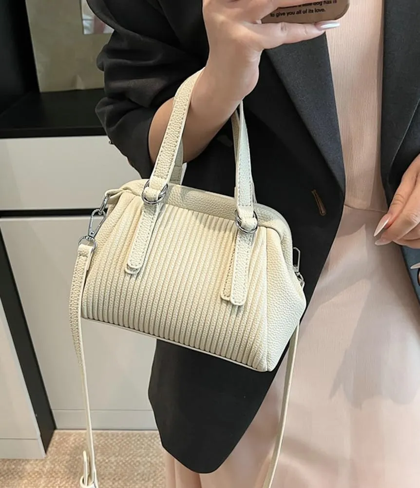 Trendy Vegan Leather Shoulder Crossbody Bag for Women Small Y2k Pleated Handbags Clutch Purse Top Handle Satchels