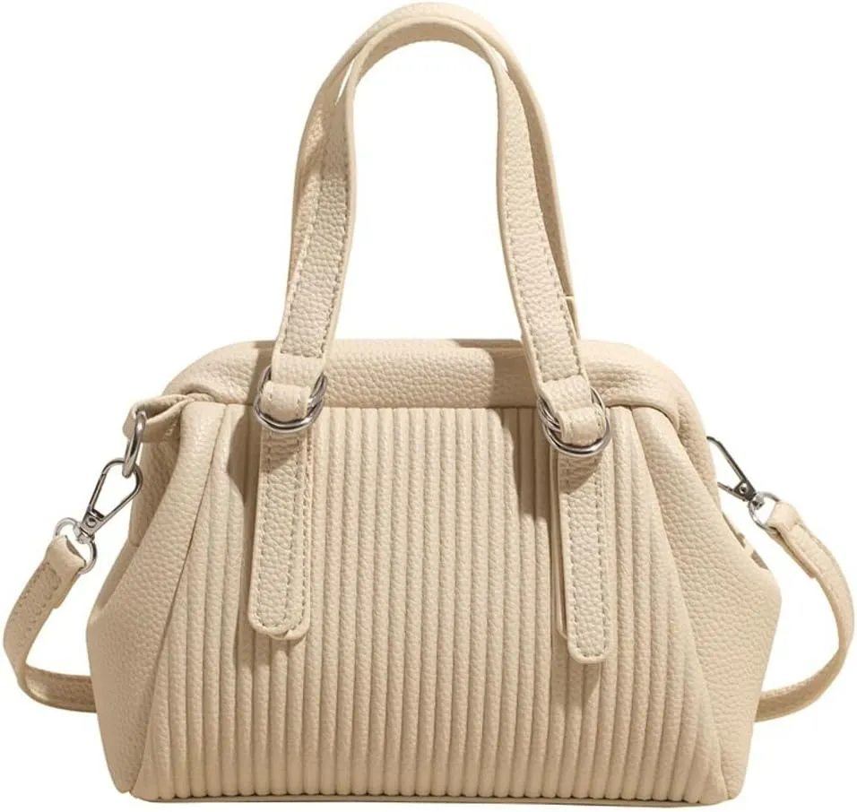Trendy Vegan Leather Shoulder Crossbody Bag for Women Small Y2k Pleated Handbags Clutch Purse Top Handle Satchels