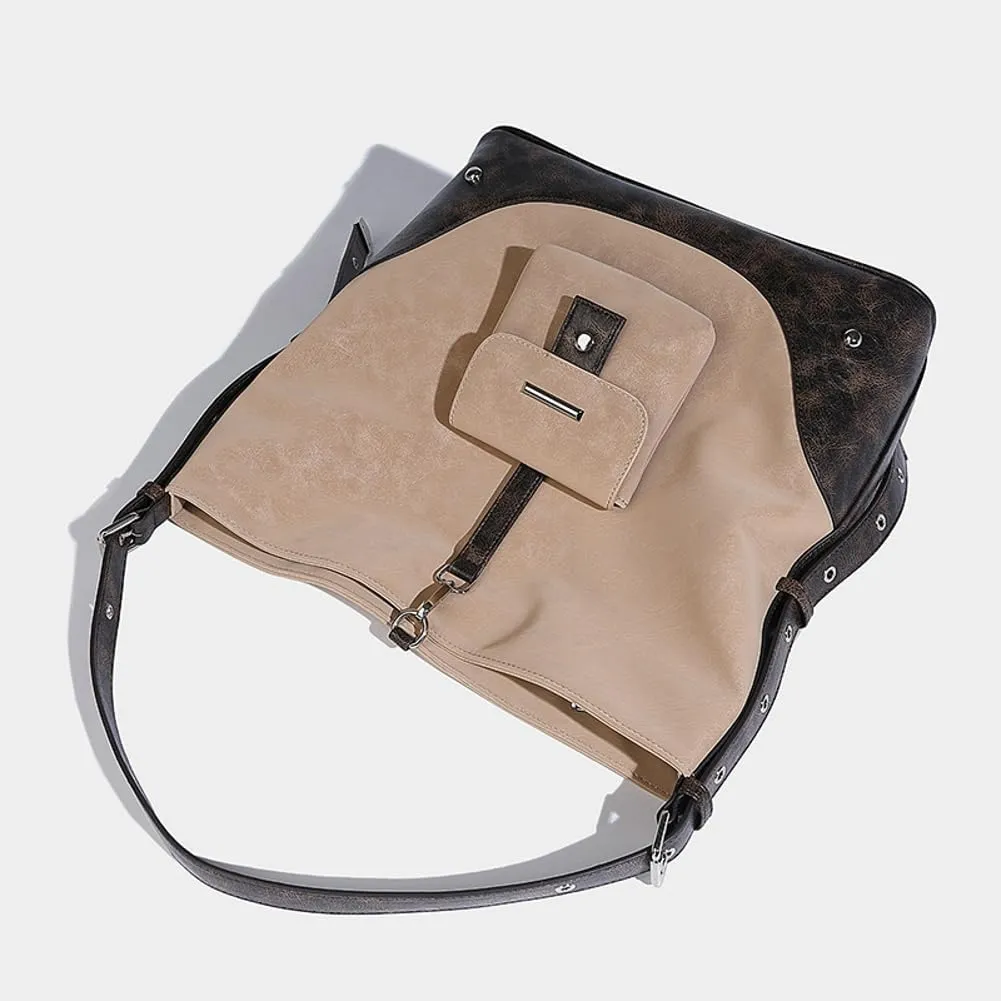 Trendy Vegan Leather Tote Bags for Women Y2k Large Working Handbags Shoulder Crossbody Purses Satchels 2pcs