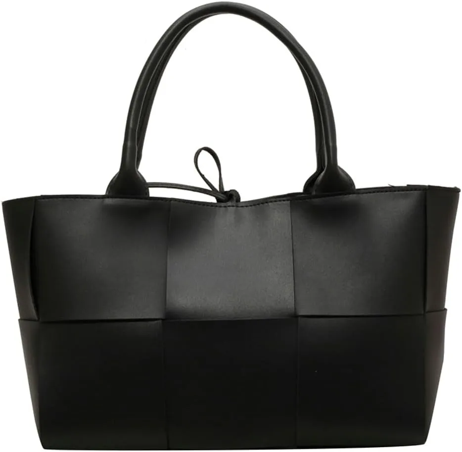 Trendy Woven Handbags for Women Large Vegan Leather Totes Bag Casual Working Shoulder Purse Top Handle Satchel