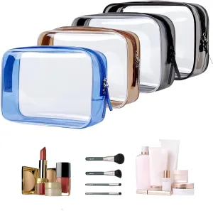 TSA Clear Toiletry Bags - 4 Pack Clear Travel Bags for Makeup & Toiletries, Small Multicolor Cosmetic Bags with Zipper (B-Color Series)