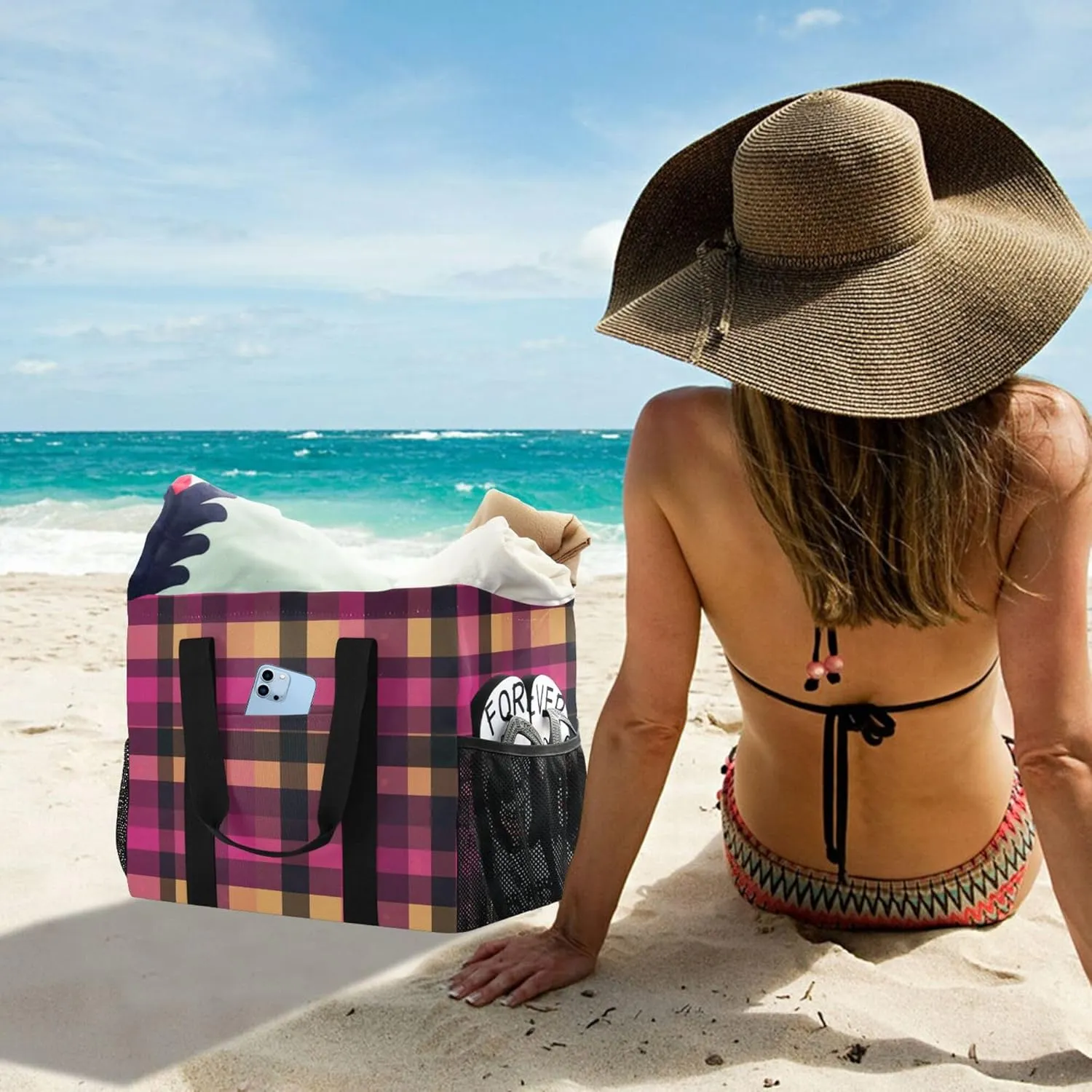 Utility Tote Bag For Women Collapsable Beach Bag With Compartments with Handles Laundry Tote Bag
