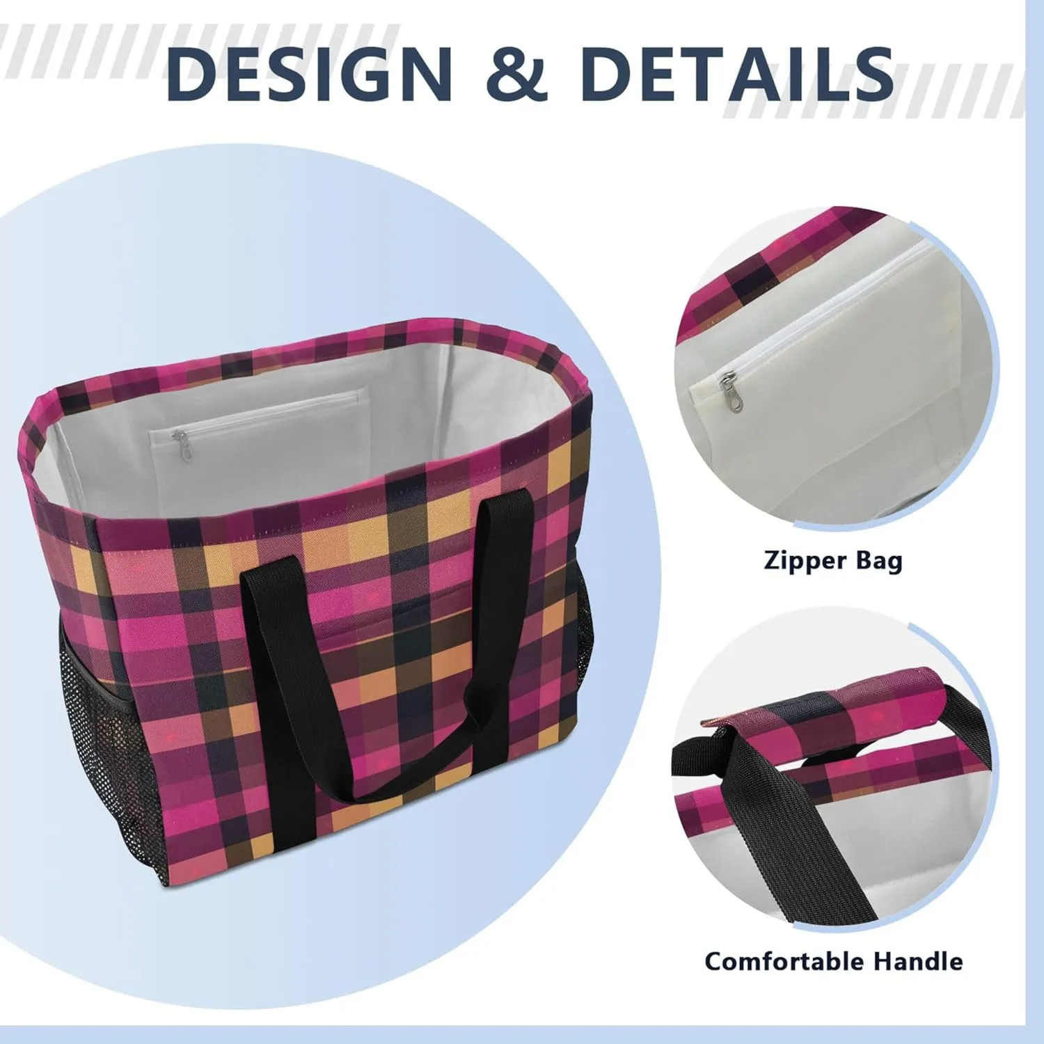Utility Tote Bag For Women Collapsable Beach Bag With Compartments with Handles Laundry Tote Bag