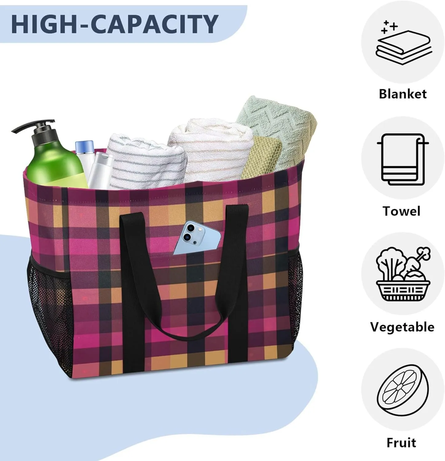 Utility Tote Bag For Women Collapsable Beach Bag With Compartments with Handles Laundry Tote Bag