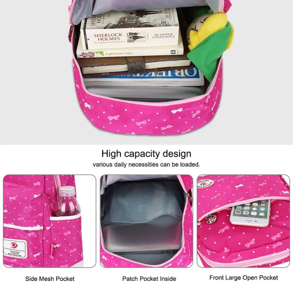 Vbiger 3-in-1 School Bag Waterproof Nylon Shoulder Daypack Polka Dot Bookbags