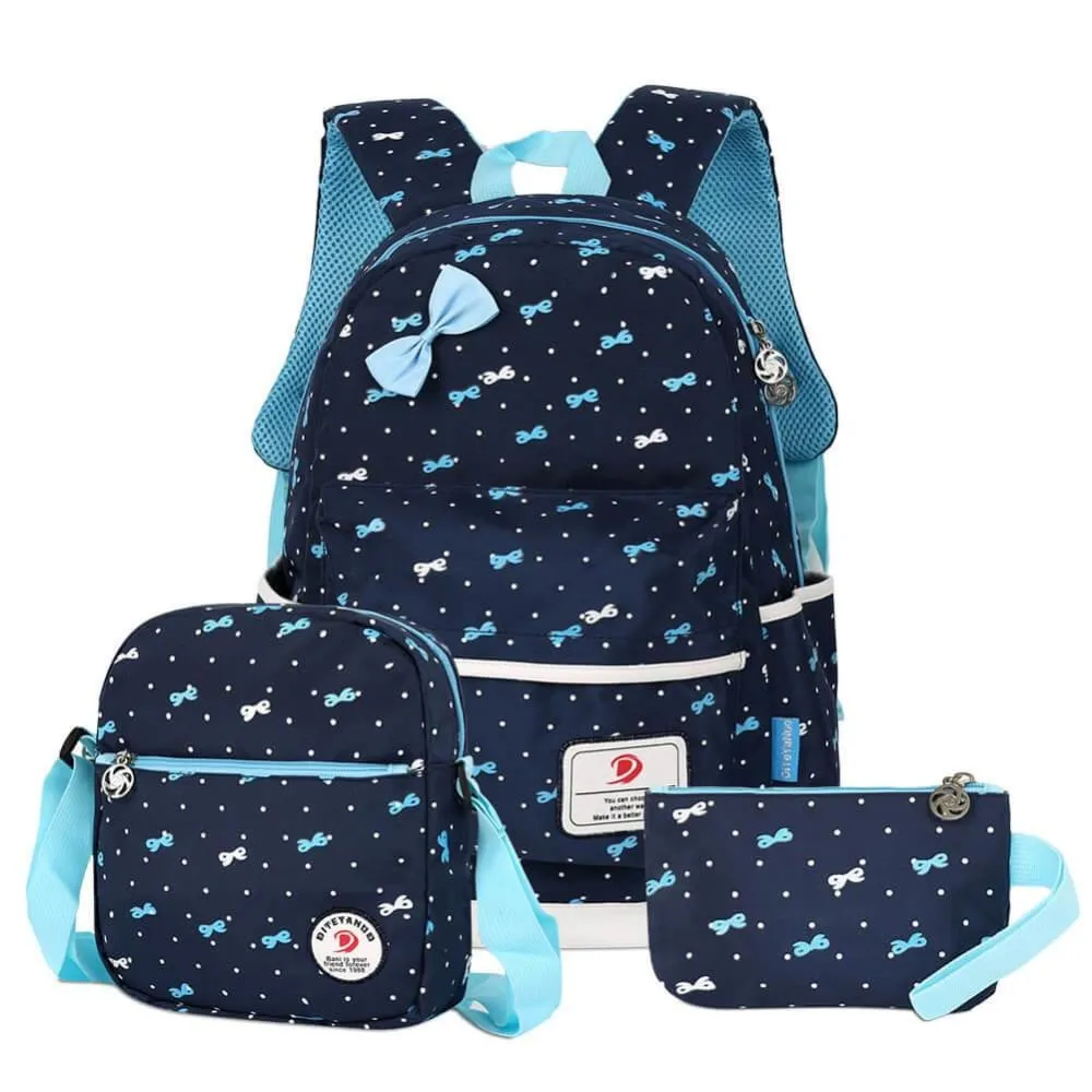 Vbiger 3-in-1 School Bag Waterproof Nylon Shoulder Daypack Polka Dot Bookbags