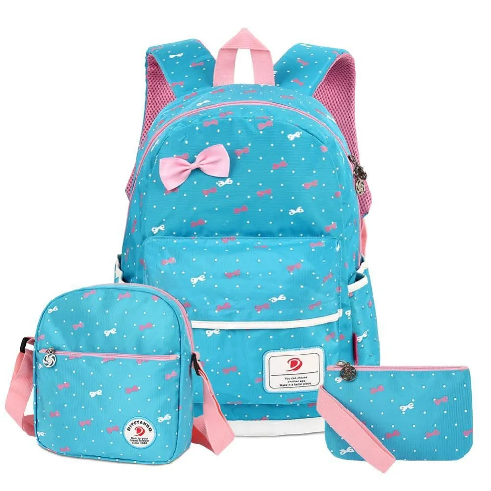 Vbiger 3-in-1 School Bag Waterproof Nylon Shoulder Daypack Polka Dot Bookbags