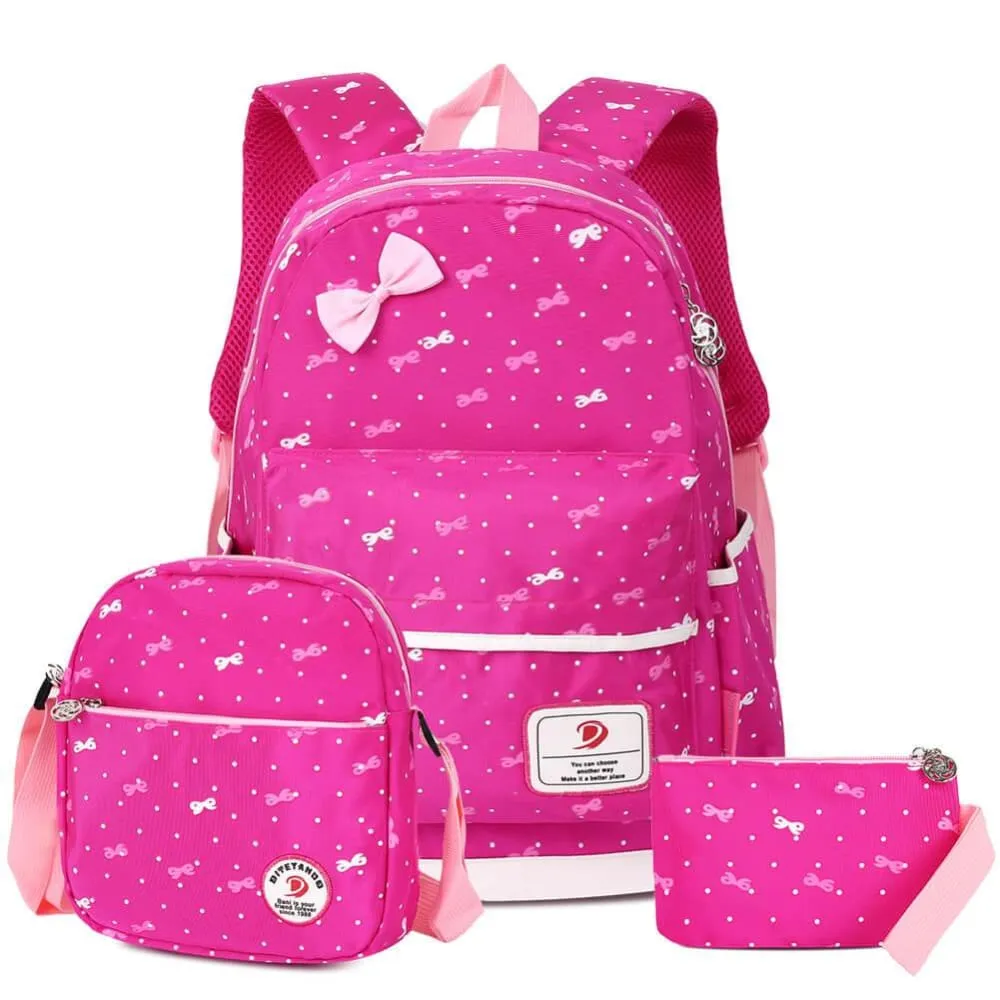 Vbiger 3-in-1 School Bag Waterproof Nylon Shoulder Daypack Polka Dot Bookbags