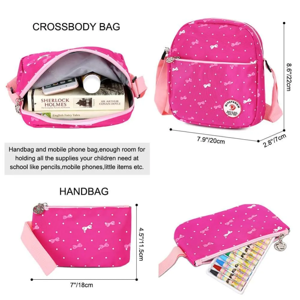 Vbiger 3-in-1 School Bag Waterproof Nylon Shoulder Daypack Polka Dot Bookbags