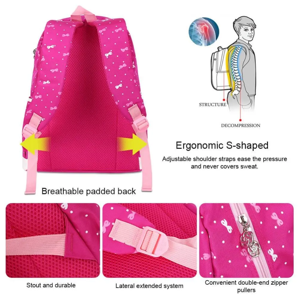 Vbiger 3-in-1 School Bag Waterproof Nylon Shoulder Daypack Polka Dot Bookbags