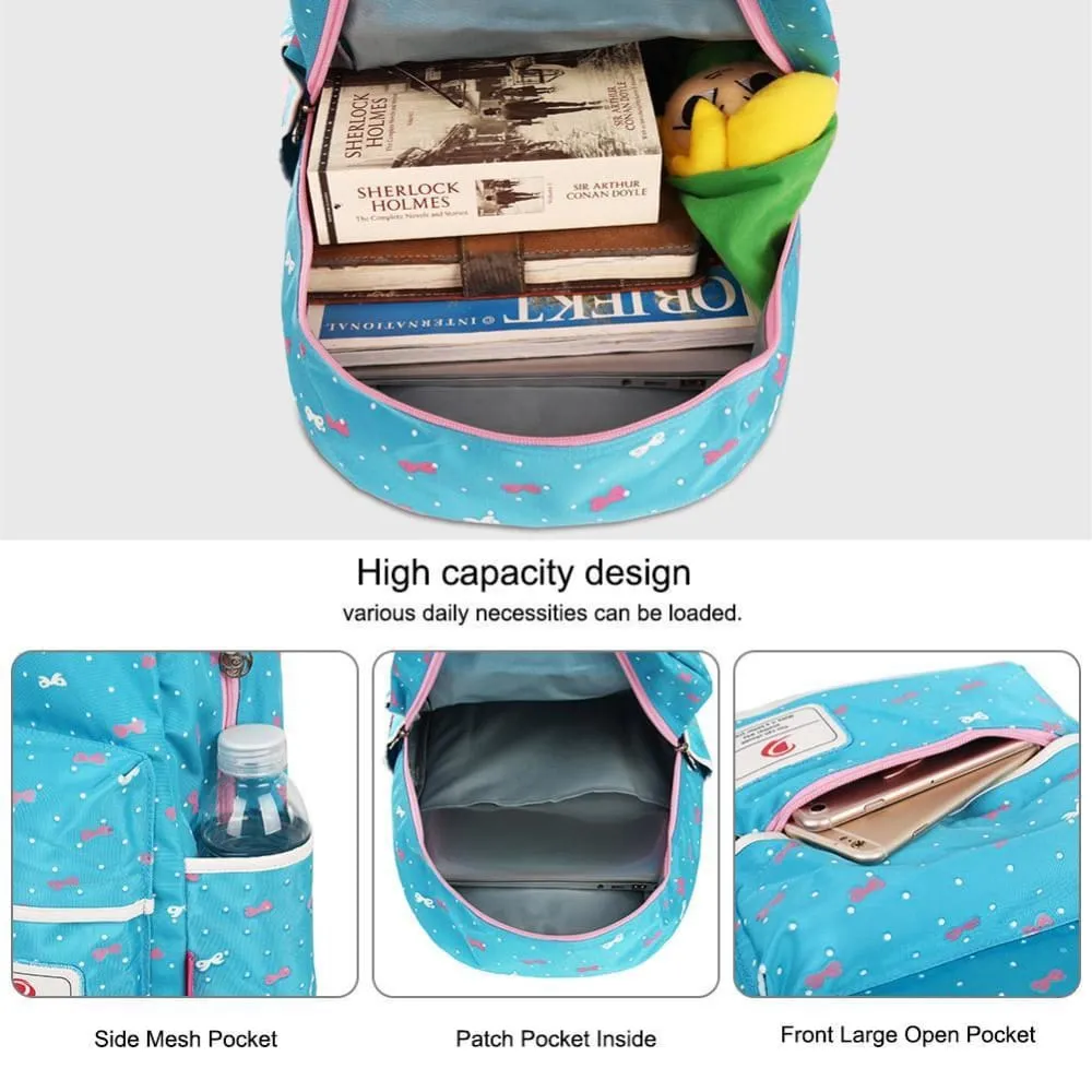 Vbiger 3-in-1 School Bag Waterproof Nylon Shoulder Daypack Polka Dot Bookbags