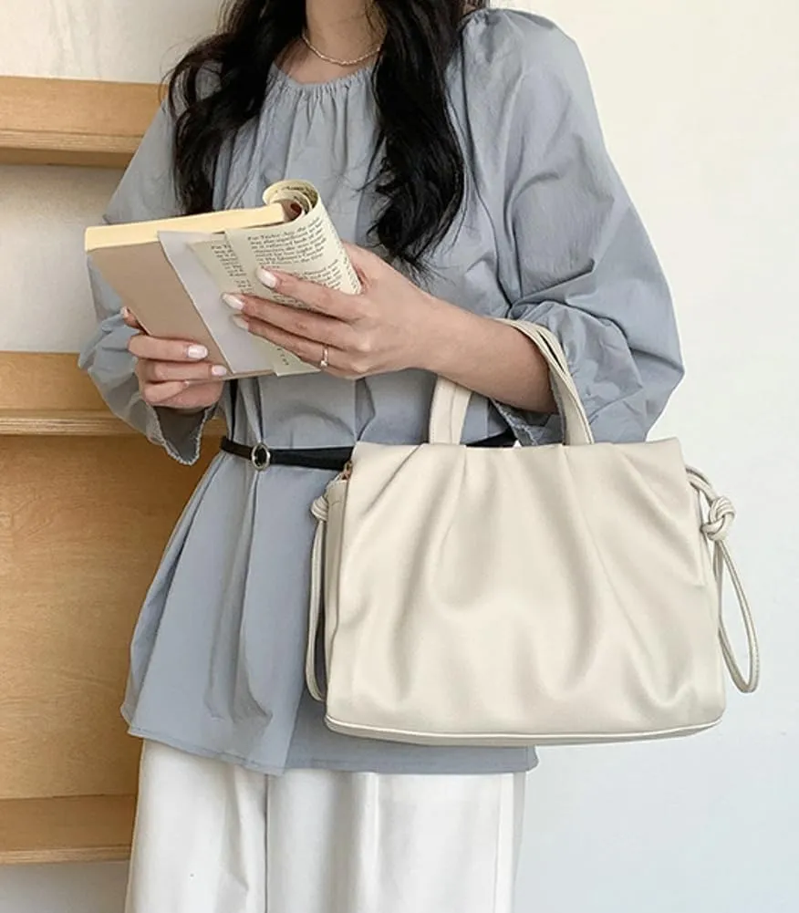 Vegan Leather Crossbody Bag for Women Cute Cloud Shoulder Tote Purse Large Pleated Top Handle Handbag Satchels