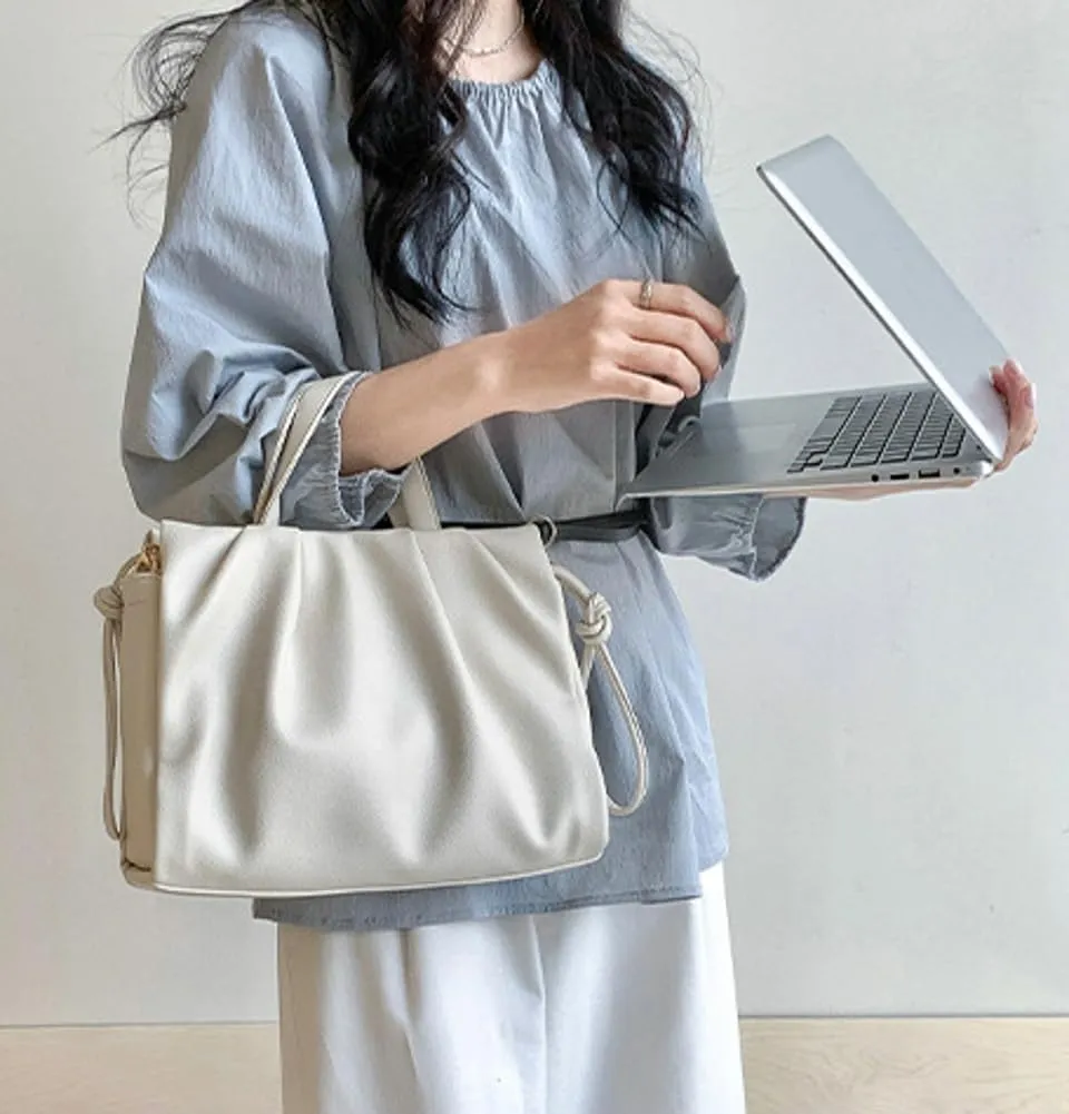Vegan Leather Crossbody Bag for Women Cute Cloud Shoulder Tote Purse Large Pleated Top Handle Handbag Satchels