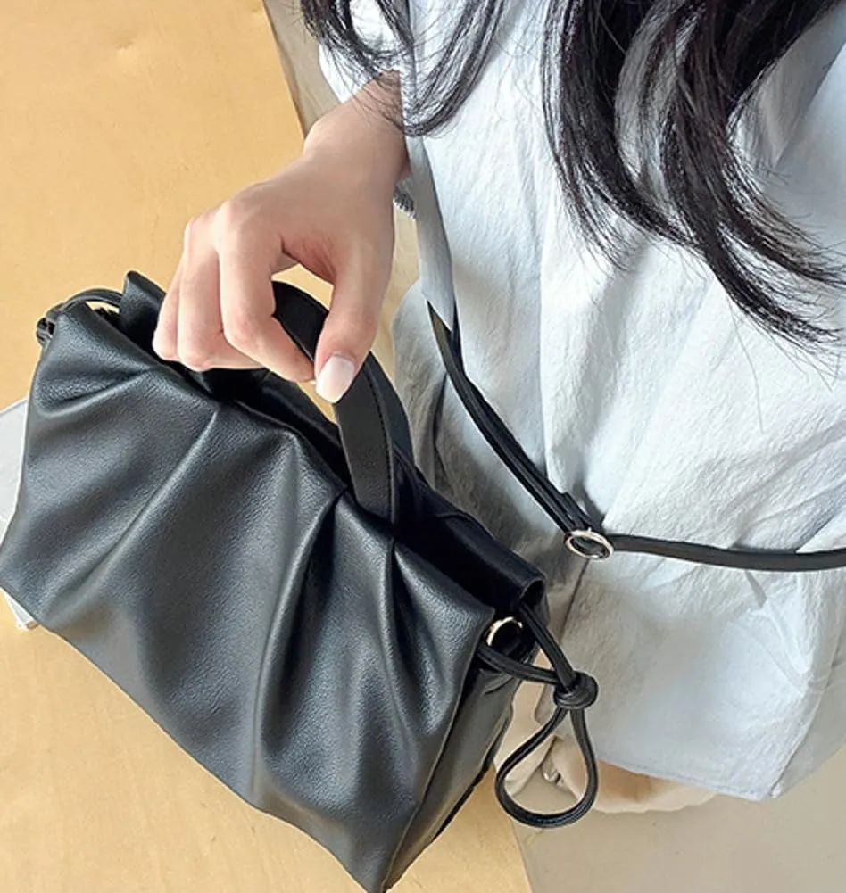 Vegan Leather Crossbody Bag for Women Cute Cloud Shoulder Tote Purse Large Pleated Top Handle Handbag Satchels