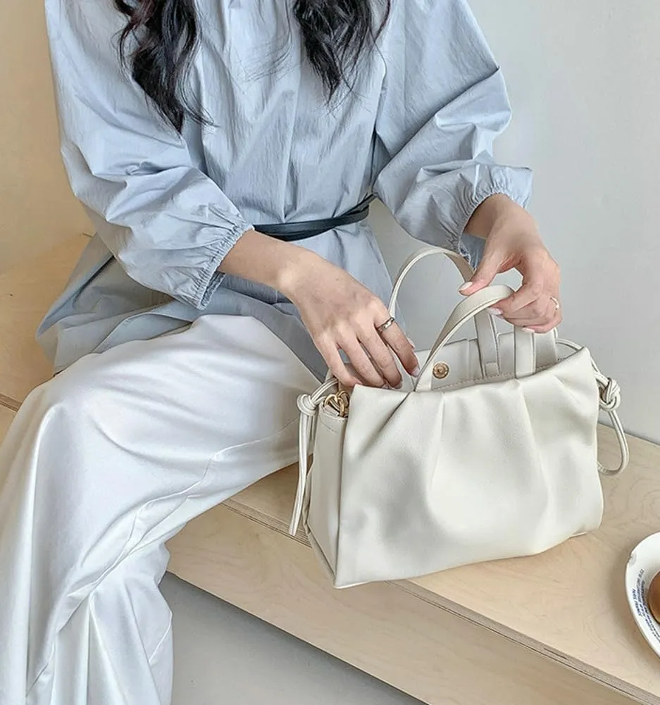 Vegan Leather Crossbody Bag for Women Cute Cloud Shoulder Tote Purse Large Pleated Top Handle Handbag Satchels