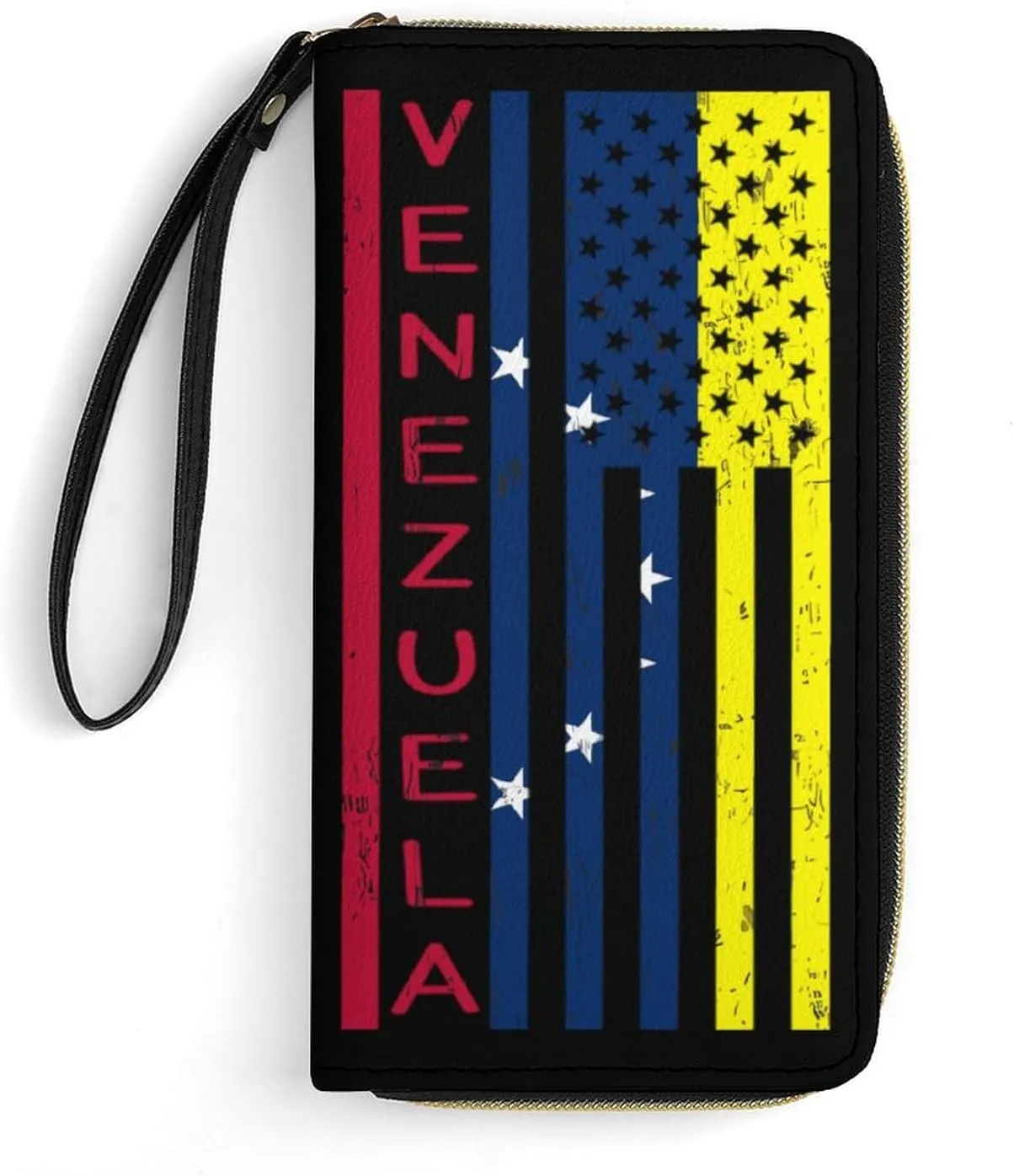 Venezuela US Flag Country Pride Women's Wallet Long Clutch Purse with Wristlet Strap Zipper Phone Handbag