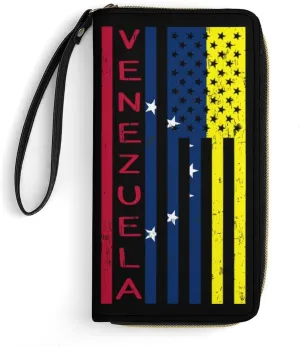 Venezuela US Flag Country Pride Women's Wallet Long Clutch Purse with Wristlet Strap Zipper Phone Handbag
