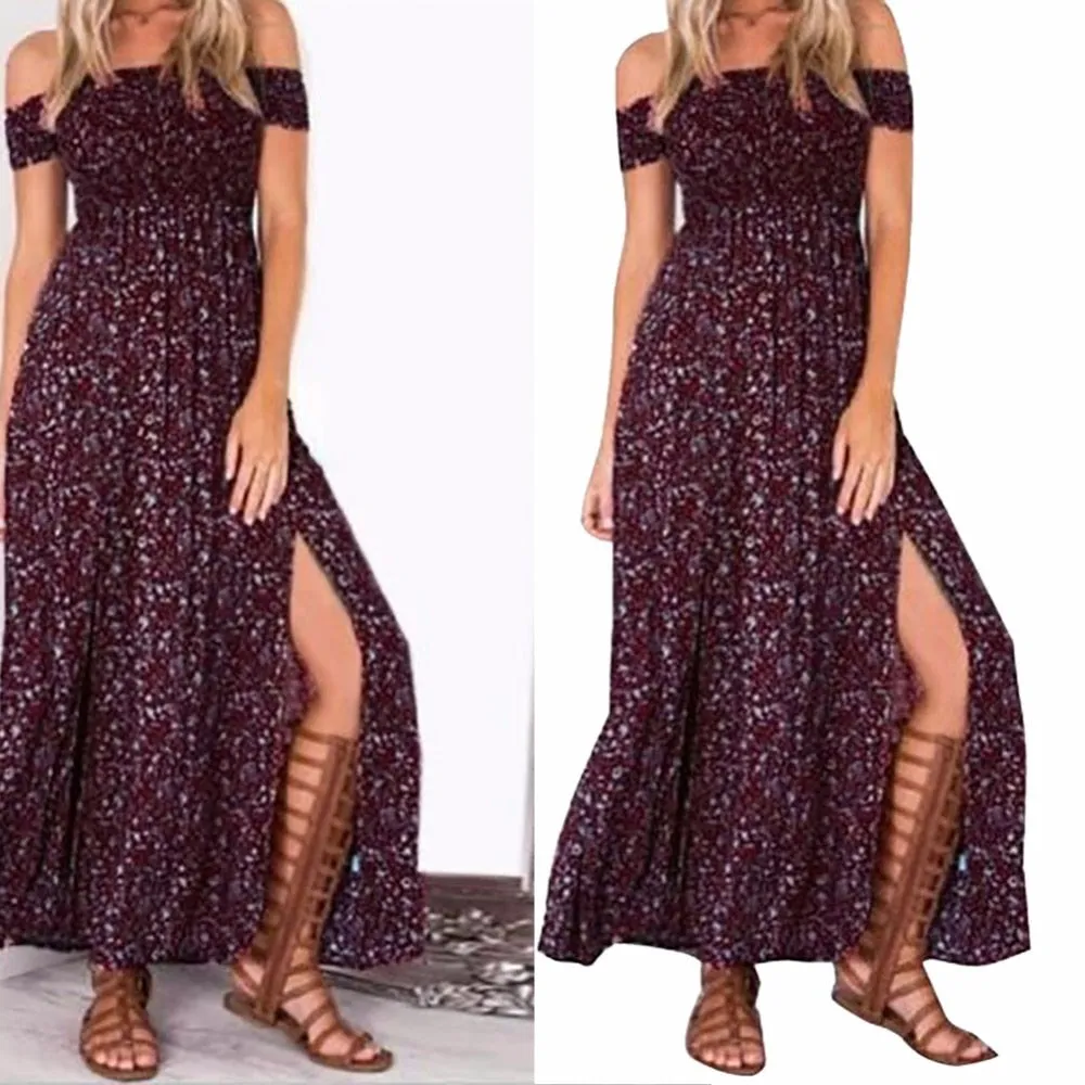 VenusFox Women Off Shoulder Floral Maxi  Dress