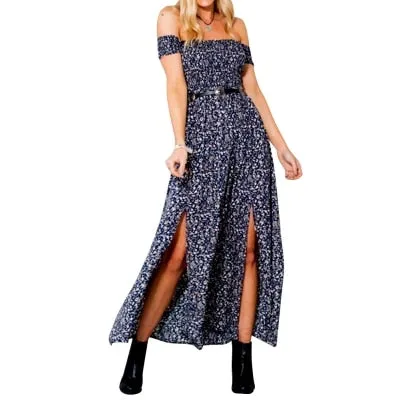 VenusFox Women Off Shoulder Floral Maxi  Dress