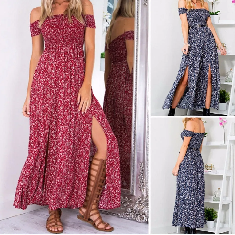 VenusFox Women Off Shoulder Floral Maxi  Dress