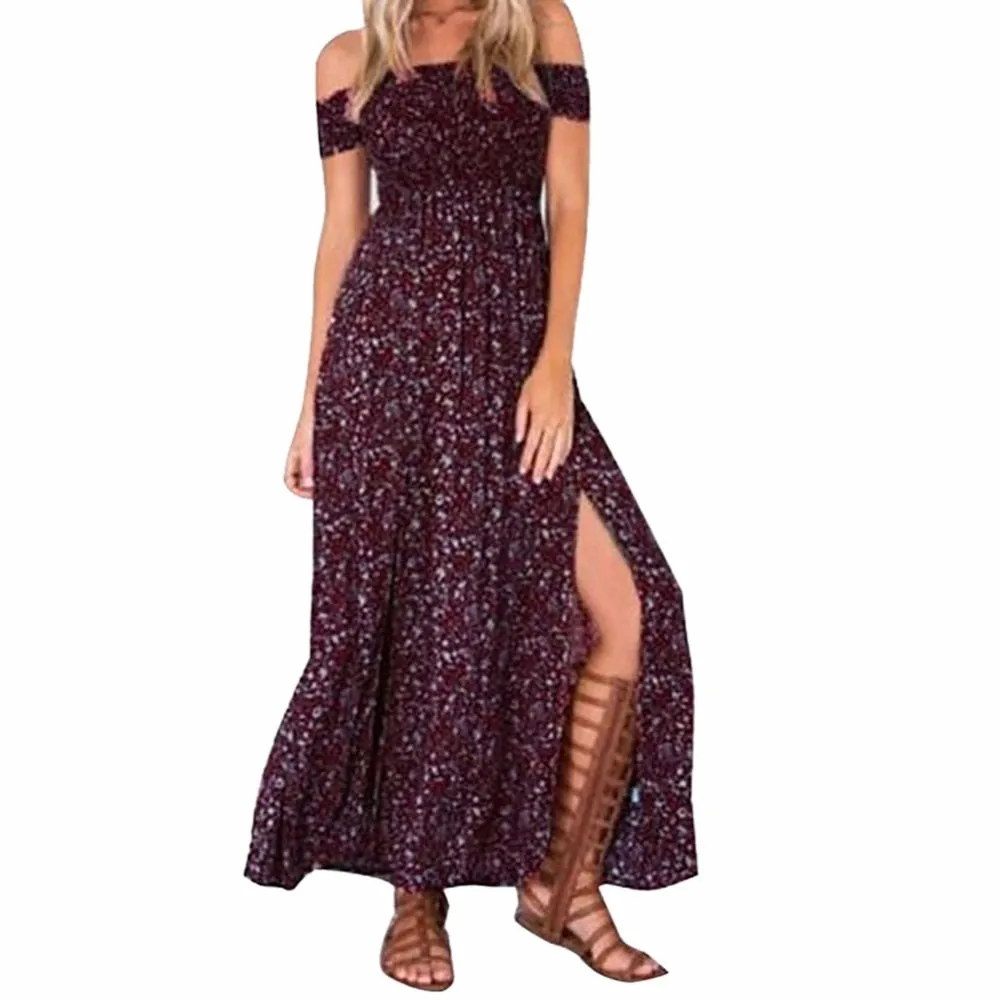 VenusFox Women Off Shoulder Floral Maxi  Dress