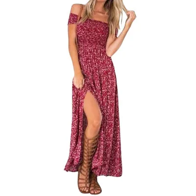 VenusFox Women Off Shoulder Floral Maxi  Dress