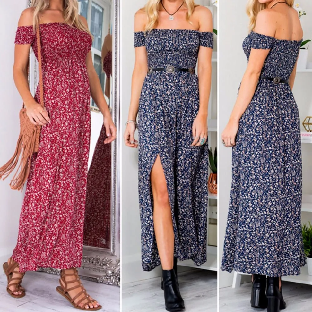 VenusFox Women Off Shoulder Floral Maxi  Dress