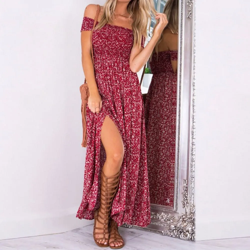 VenusFox Women Off Shoulder Floral Maxi  Dress