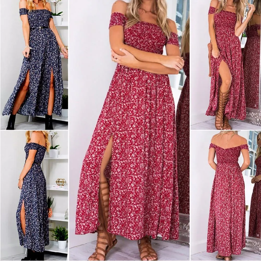 VenusFox Women Off Shoulder Floral Maxi  Dress