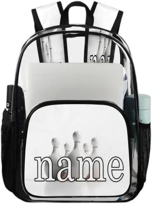 Vintage Bowling Ball Personalized Clear Backpack Custom Waterproof PVC Transparent Backpack with Name Heavy Duty Transparent Bag for Work Travel Concerts