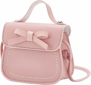 Vintage Handbag Little Girl's Leather Shoulder Bag For Girls One Shoulder Bag Solid Color Mini Bowknot Fashion