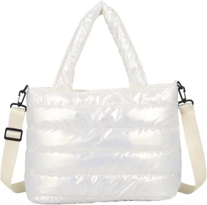 Vintage Handbag Tote Bag For Women Quilted Handbag Lightweight Winter Down Cotton Padded Shoulder Bag Down