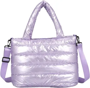 Vintage Handbag Tote Bag For Women Quilted Handbag Lightweight Winter Down Cotton Padded Shoulder Bag Down