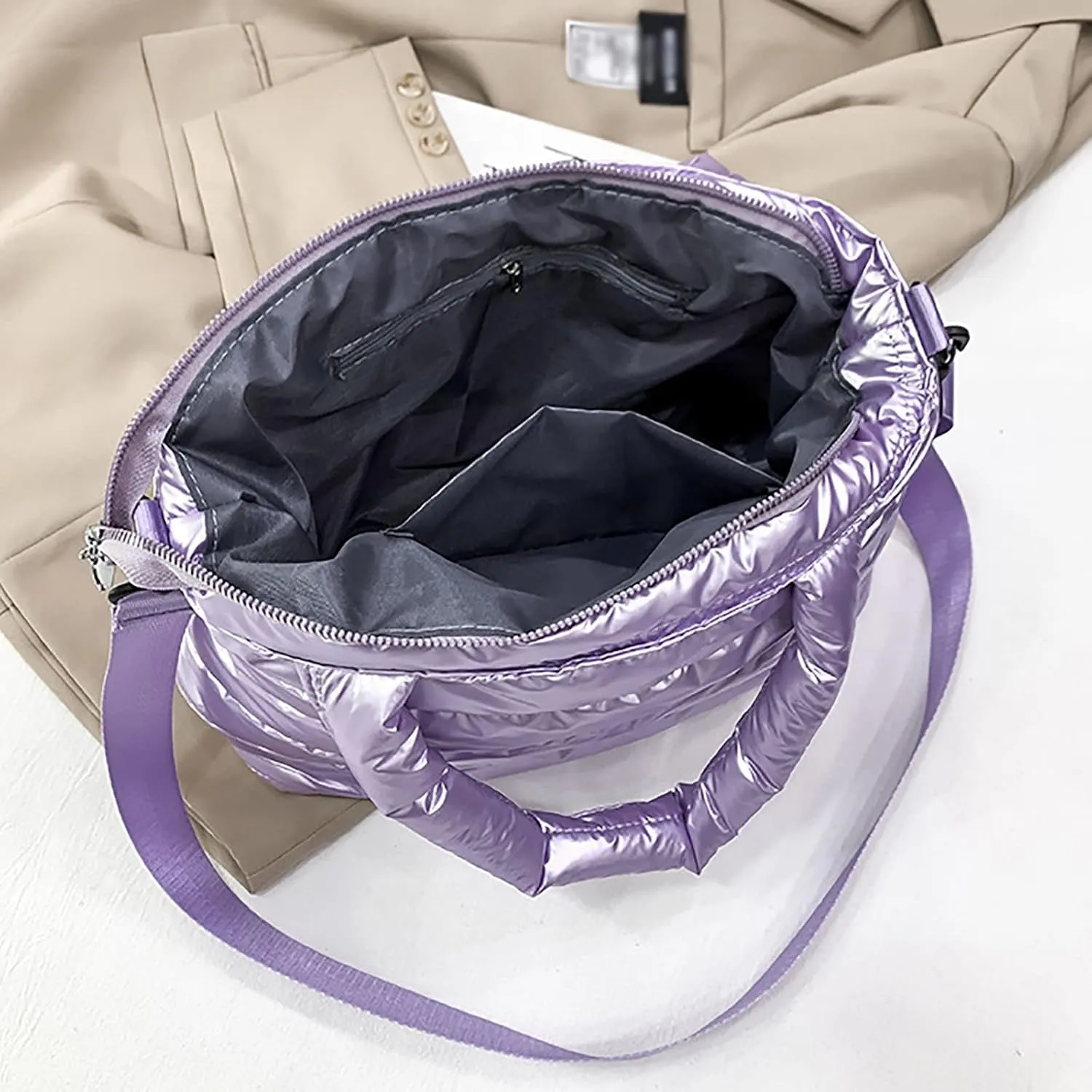 Vintage Handbag Tote Bag For Women Quilted Handbag Lightweight Winter Down Cotton Padded Shoulder Bag Down