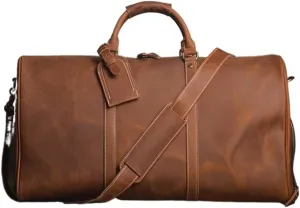Vintage Men's Travel Bag Leather Large Capacity Single Shoulder Messenger For 15 Inch Laptop With Shoe Bag