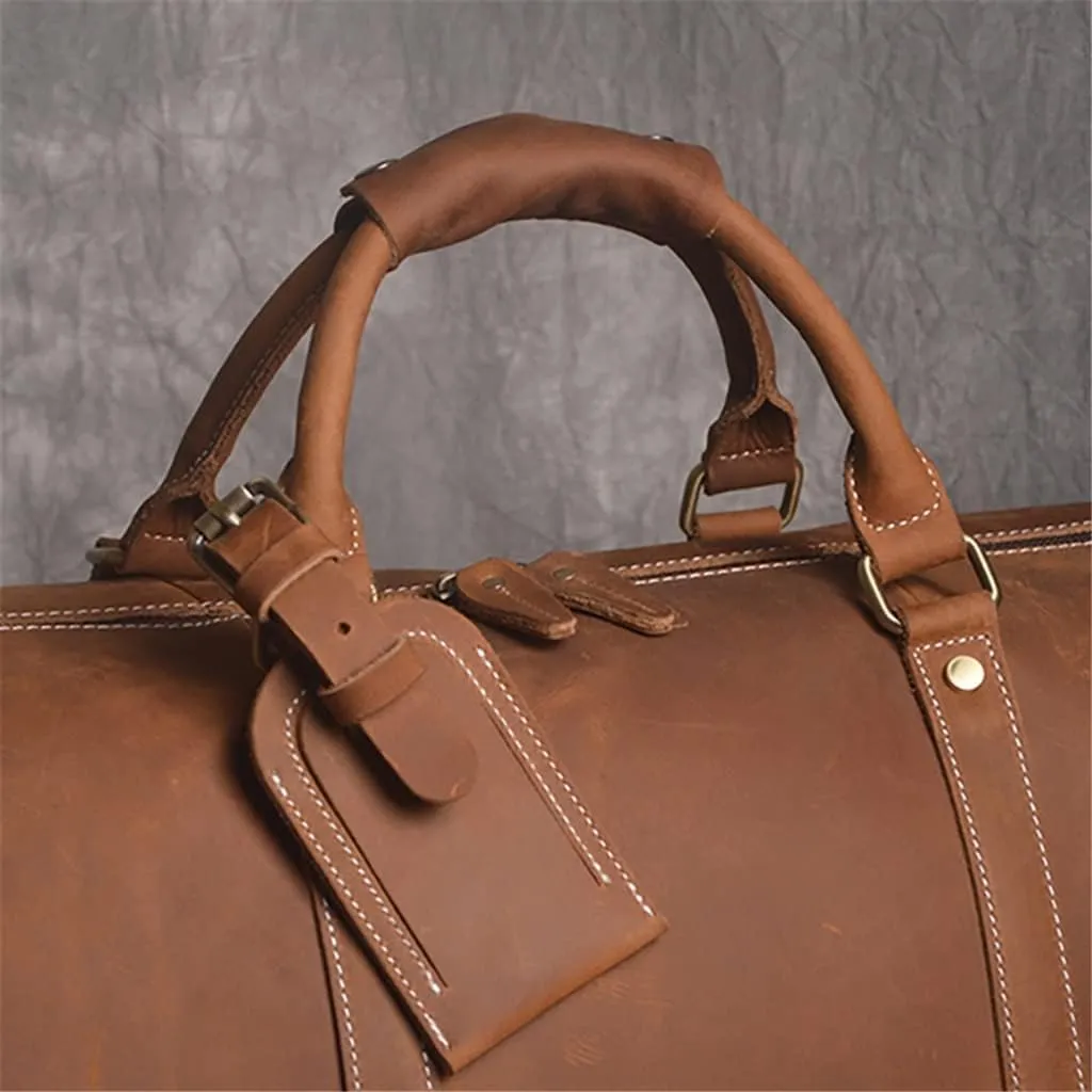 Vintage Men's Travel Bag Leather Large Capacity Single Shoulder Messenger For 15 Inch Laptop With Shoe Bag
