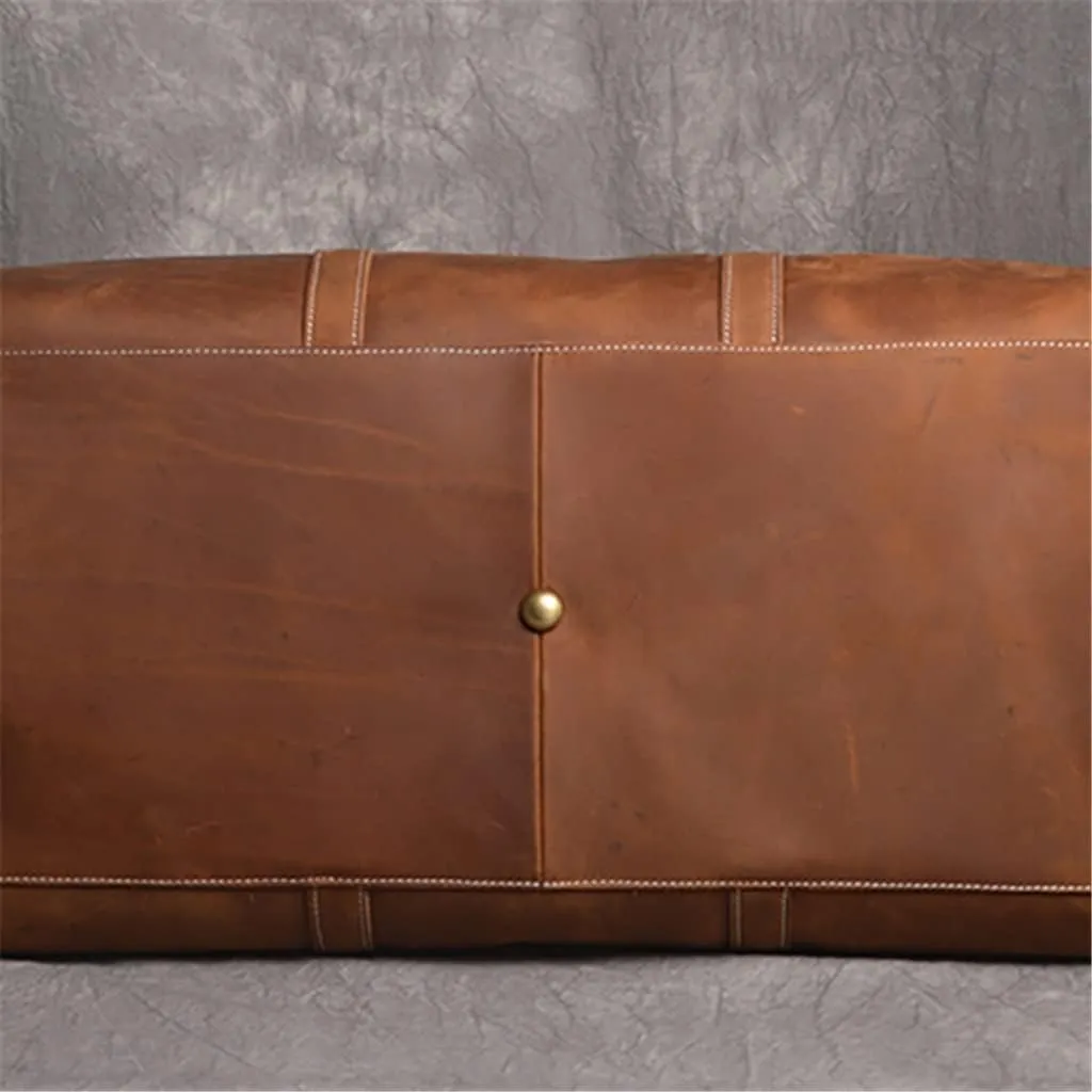 Vintage Men's Travel Bag Leather Large Capacity Single Shoulder Messenger For 15 Inch Laptop With Shoe Bag