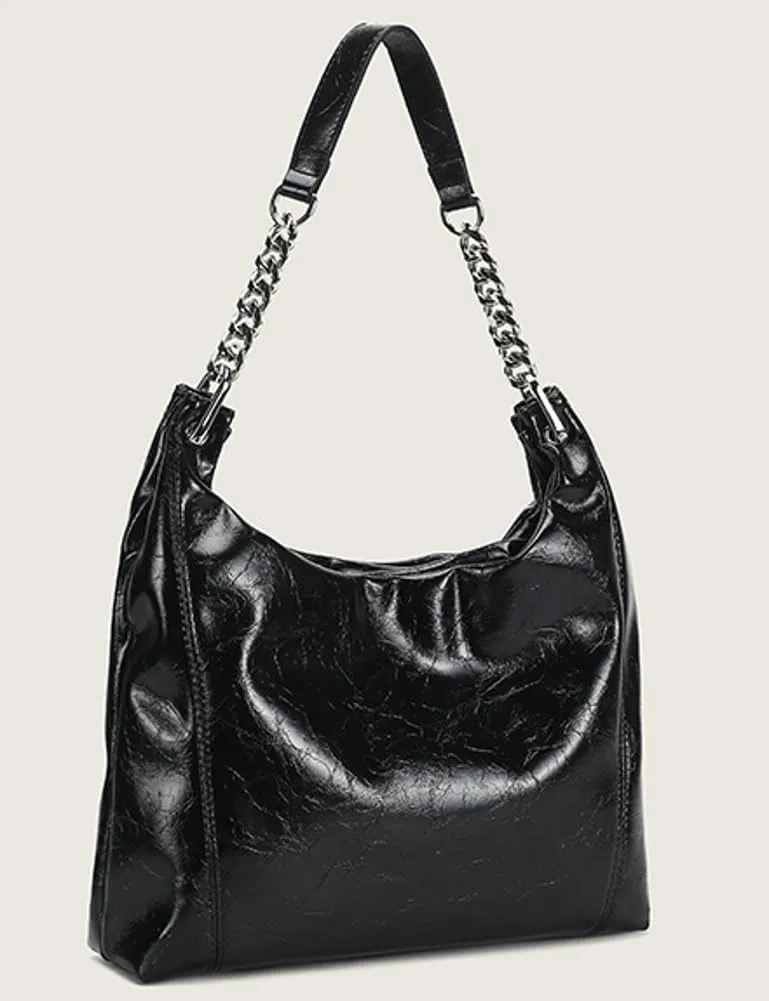 Vintage Vegan Leather Shoulder Bag for Women Large Tote Purses Ladies Work Handbags Chain Top Handle Satchels