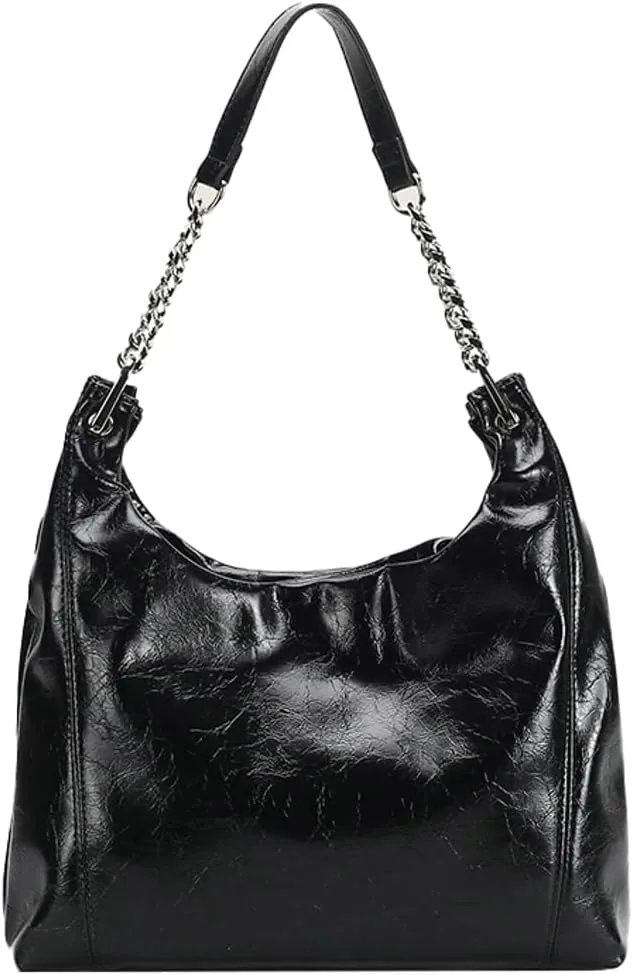 Vintage Vegan Leather Shoulder Bag for Women Large Tote Purses Ladies Work Handbags Chain Top Handle Satchels