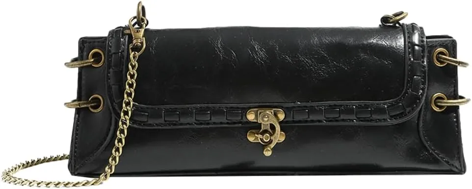 Vintage Vegan Leather Shoulder Bags for Women Small Crossbody Purse with Chain Buckle Clutch Handbags Satchels