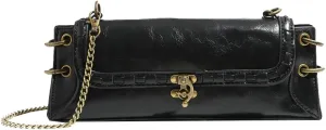 Vintage Vegan Leather Shoulder Bags for Women Small Crossbody Purse with Chain Buckle Clutch Handbags Satchels