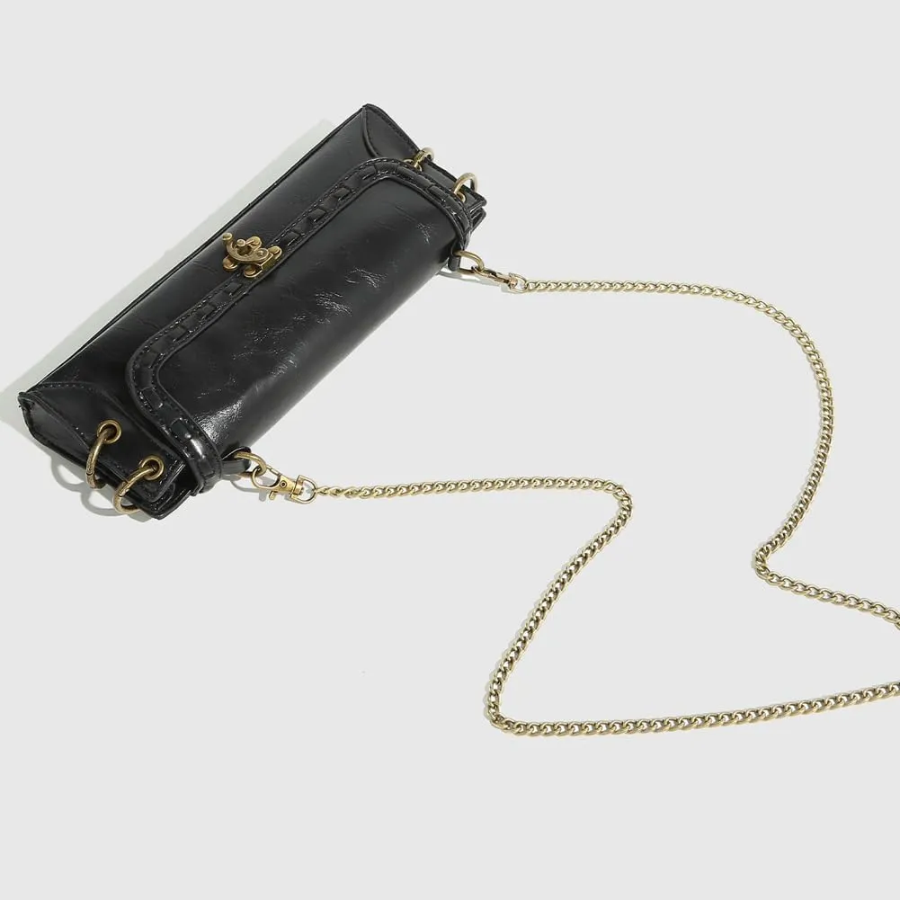 Vintage Vegan Leather Shoulder Bags for Women Small Crossbody Purse with Chain Buckle Clutch Handbags Satchels