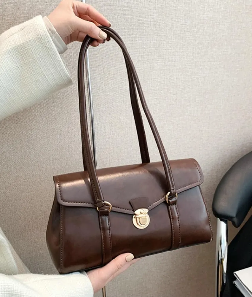 Vintage Vegan Leather Shoulder Bags for Women Small Tote Purse Ladies Trendy Handbags Top Handle Satchels 2025