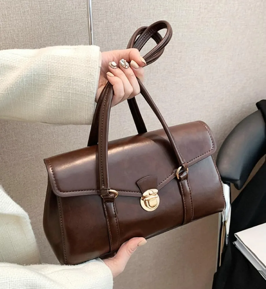 Vintage Vegan Leather Shoulder Bags for Women Small Tote Purse Ladies Trendy Handbags Top Handle Satchels 2025