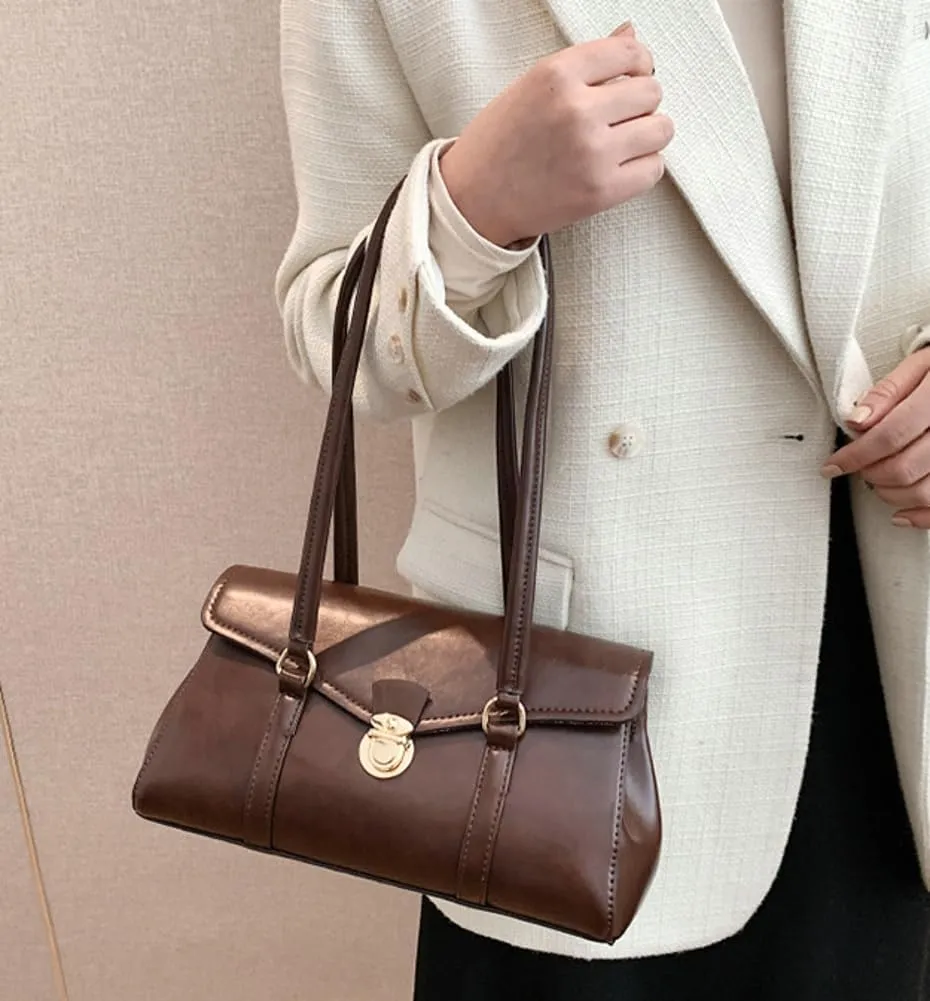 Vintage Vegan Leather Shoulder Bags for Women Small Tote Purse Ladies Trendy Handbags Top Handle Satchels 2025