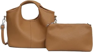 Vintage Vegan Leather Shoulder Crossbody Bag for Women Small Bucket Tote Satchels Purse Travel Work Handbag 2pcs