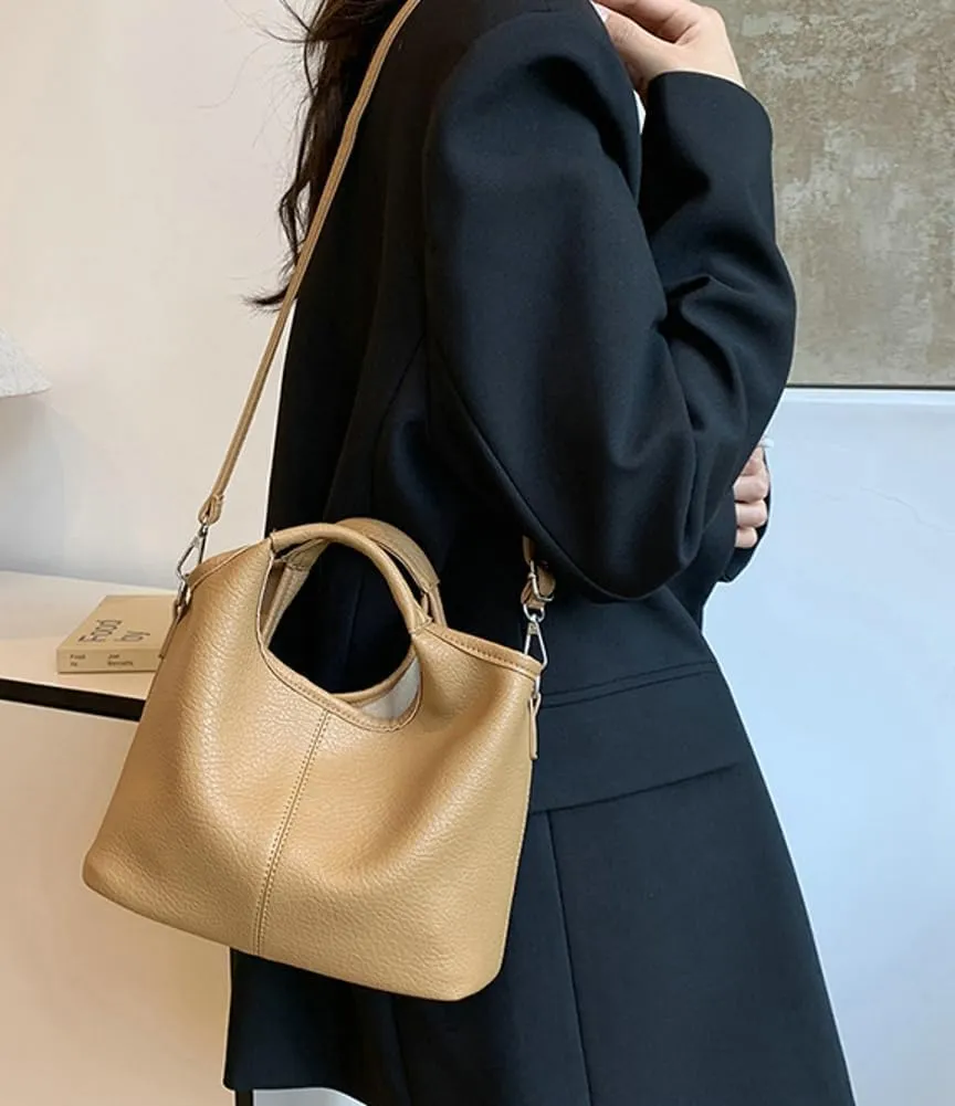 Vintage Vegan Leather Shoulder Crossbody Bag for Women Small Bucket Tote Satchels Purse Travel Work Handbag 2pcs